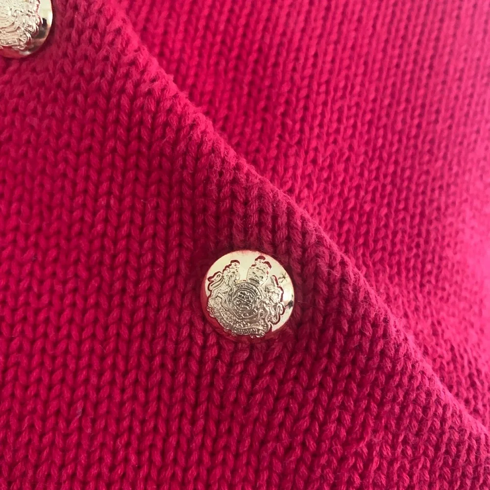 Lauren Ralph Lauren Red Button Shoulder Cotton Sweater Size M Nautical - Picture 3 of 7